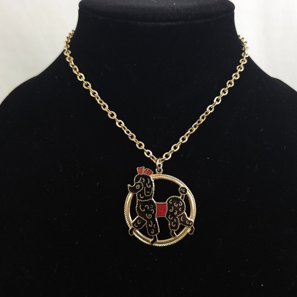 Sara‎ Coventry Necklace "Rock & Roll" Enameled Poodle Pendant SA.C Copyrighted